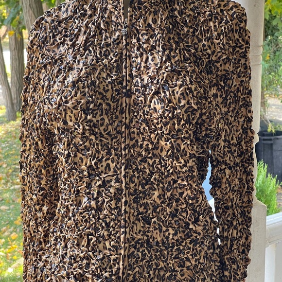 MSK Gold Black CHEETAH PRINT Soft STRETCH PUCKER JACKET SEQUINS - Picture 7 of 9